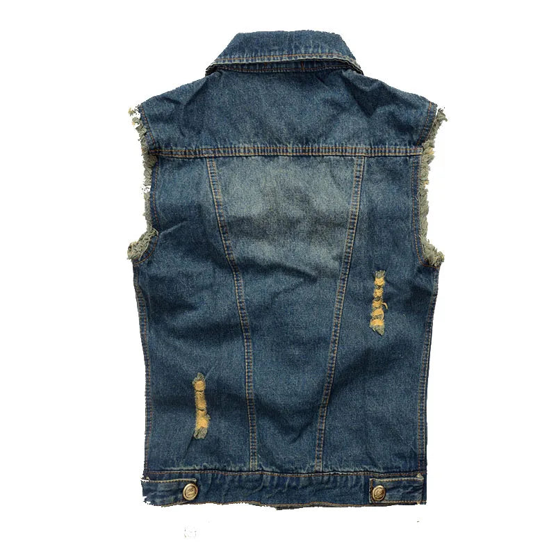 FALIZA New Men's Denim Vest - Ripped Sleeveless Jeans Jacket - Premium denim vest from Lizard Vigilante - Just $42.88! Shop now at Lizard Vigilante