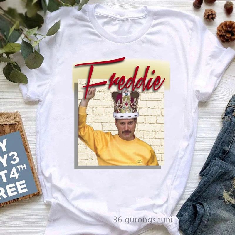 Vintage Freddie Mercury T-Shirt for Women | Retro Queen Band Graphic Tee | 2024 Hipster Casual Summer Tops - Premium T-Shirt from Lizard Vigilante - Just $23.88! Shop now at Lizard Vigilante