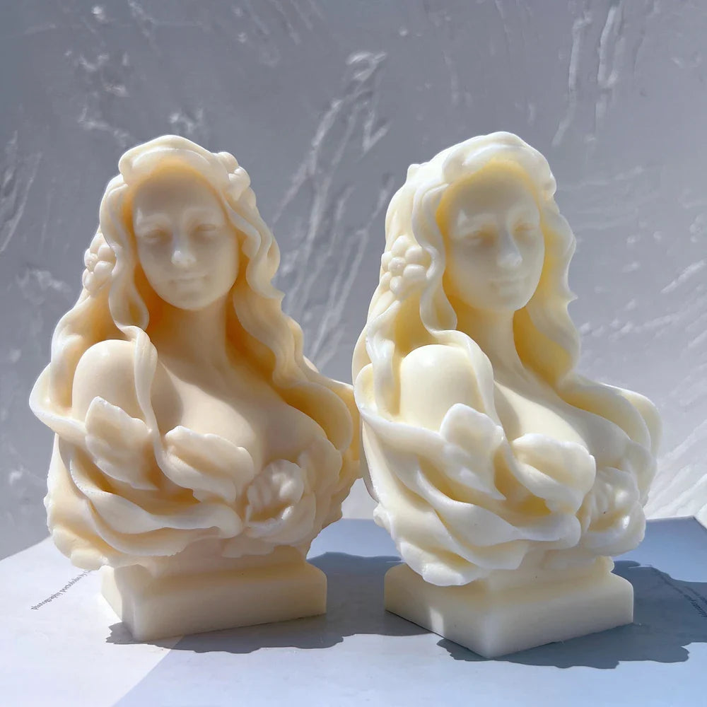 Beautiful Lady Statue Candle Mold Goddess Female Bust Silicone Molds Greek Art Woman Sculpture Soy Wax Tool