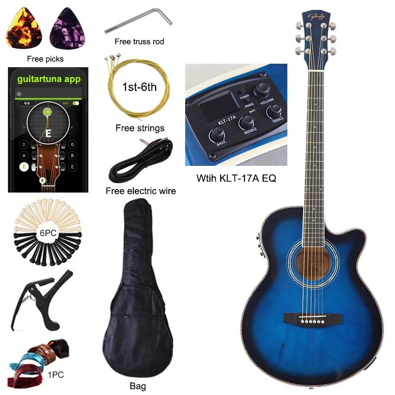 Thin Body Acoustic Electric Guitar Beginner Guitar with Free Gig Bag Free String Black Natural Sunburst White Color - Lizard Vigilante