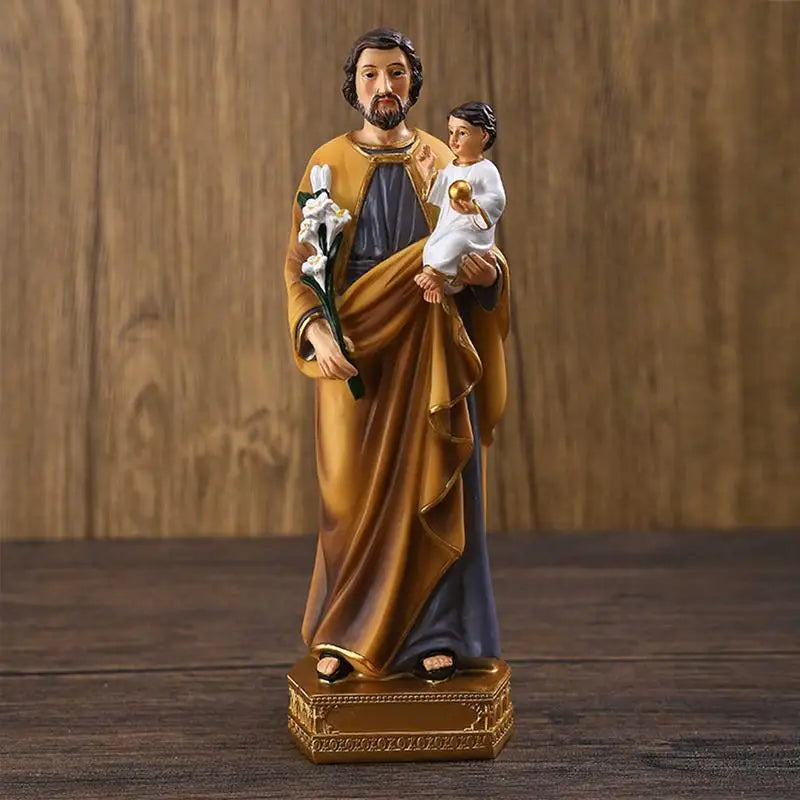 Saint Joseph Carrying Child Jesus Statues Religious Figurines Resin Model Sculpture St. Joseph God Christ Church Desk Decor