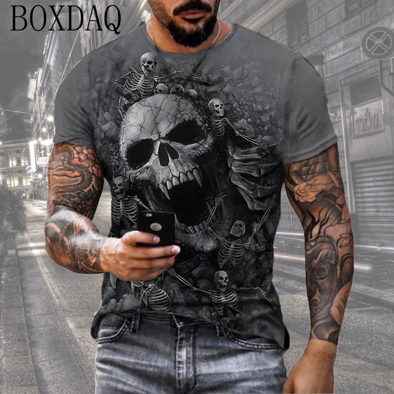 Horror Death Men's Skull T-Shirts Short Sleeve 3d Print Terror Street Hip Hop T Shirt  O-Neck Loose Casual Summer Tops Clothing - Premium tee shirt from Lizard Vigilante - Just $22.99! Shop now at Lizard Vigilante