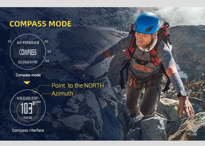 Men Dive Computer Watch Waterproof 100M Smart Digital Free Diving Watches Barometer Compass Temperature Clock