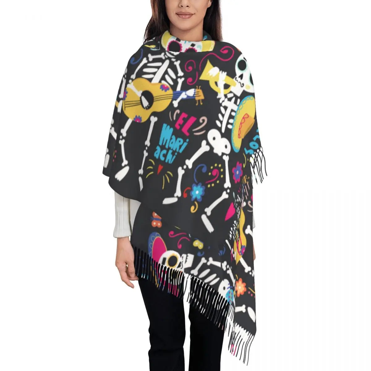 Day of the Dead Sugar Skull Colorful Flower Scarf – Warm Pashmina Shawl, Wrap for Women - Premium scarf from Lizard Vigilante - Just $23.66! Shop now at Lizard Vigilante