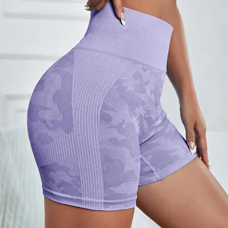 Yoga Trendy Camo Print Wideband Waist Sports Shorts - Premium yoga shorts from Lizard Vigilante - Just $22.88! Shop now at Lizard Vigilante