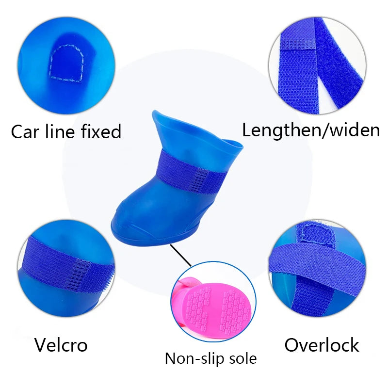 4Pcs Waterproof Anti-Slip Rubber Boots for Dogs & Cats - Pet Rain Shoes for Small, Medium, and Large Pets - Premium pet boots from Lizard Vigilante - Just $15.99! Shop now at Lizard Vigilante