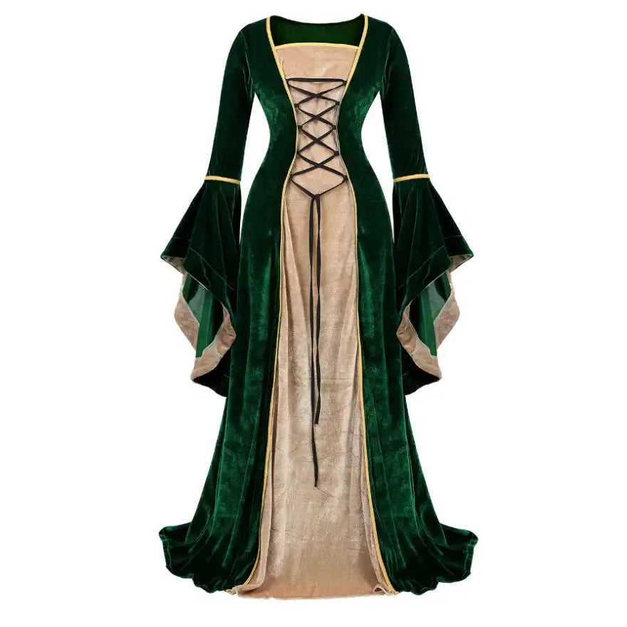 Medieval Renaissance Velvet Long Dress Women Victorian Retro Fancy Gown Halloween Cosplay Costume Plus Size