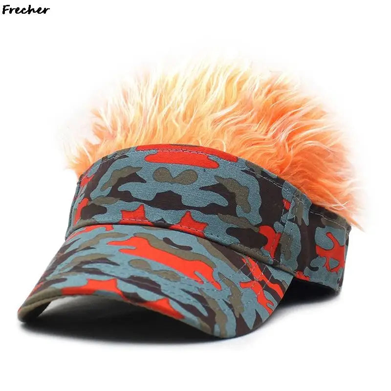 Rock Punk Visors Hats With Spiky Hairs Wig Hip Hop Fashion Baseball Cap Men Women Party Fake Hair Sun Hat Camouflage Sports Caps - Premium hat from Lizard Vigilante - Just $21.99! Shop now at Lizard Vigilante