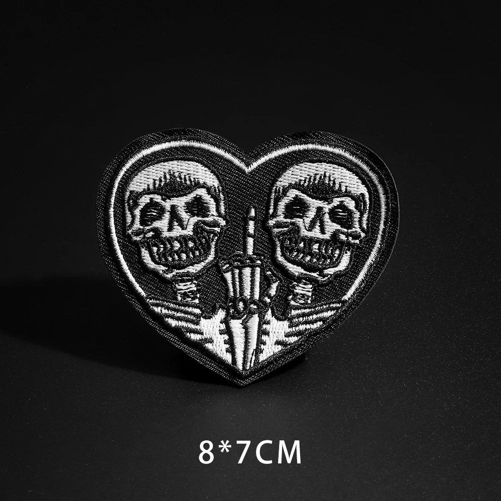 Double Skull Heart: 8x7cm Embroidered Patch for Clothing Iron on Sew Applique Cute Fabric Shoes Bags DIY Decoration - Premium patch from Lizard Vigilante - Just $13.99! Shop now at Lizard Vigilante