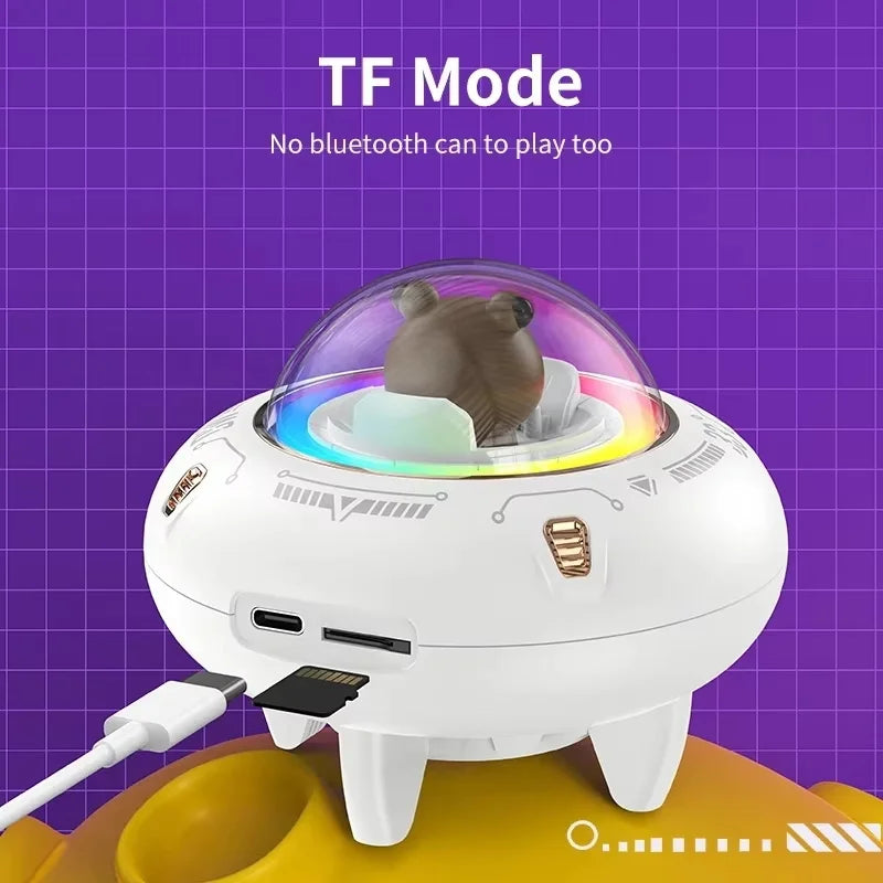 New Mini Computer Speaker Portable Bluetooth Speaker RGB LED Light UFO Spaceship Audio Wireless Speaker Best Gift Support TF