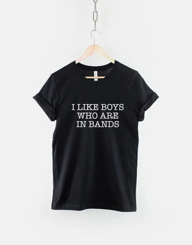 Fangirl Boy Band Tee – "I Like Boys Who Are In Bands" Graphic Print Cotton Shirt for Men - Premium tee shirt from Lizard Vigilante - Just $27.99! Shop now at Lizard Vigilante