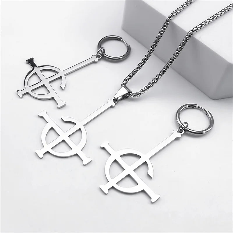 Stainless Steel Jewelry Set Ghost BC Rock Band Pendant Necklace The band Ghost Ghoul Chain Necklaces Fashion Earring Ring collar - Premium  from Lizard Vigilante - Just $7.99! Shop now at Lizard Vigilante
