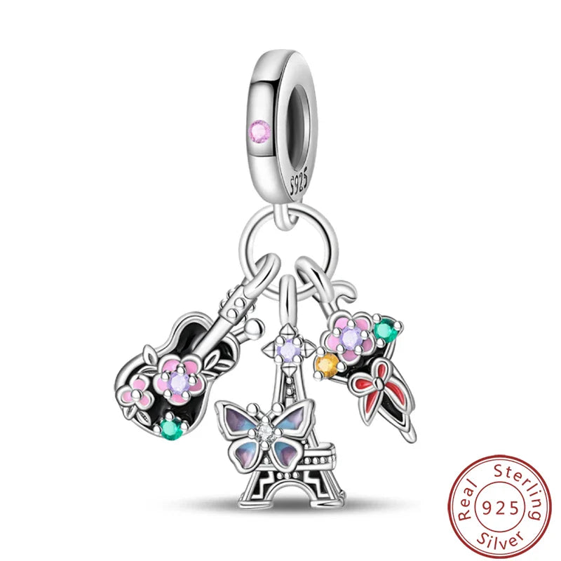 S925 Sterling Silver Princess Golf Hamster Camera Travel Three Piece Set Charms Beads 3mm DIY Fine Jewelry Making