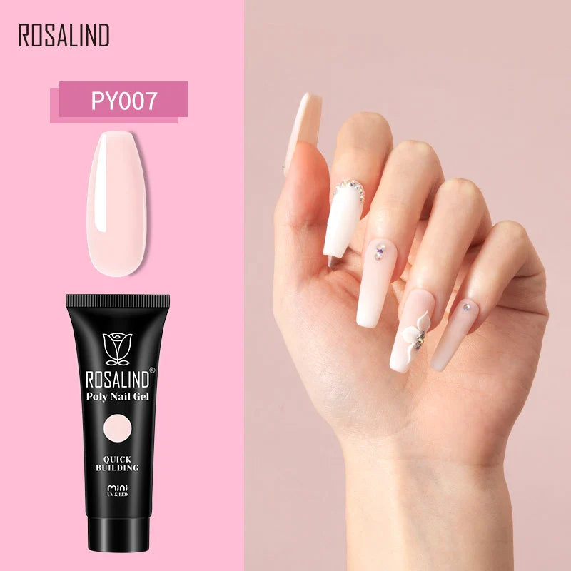 ROSALIND Poly Nail Gel Semi Permanent Acrylic Nail Art Hybrid Varnishes Poly Crystal  Nail Polish Top Base Coat Need UV/LED Lamp