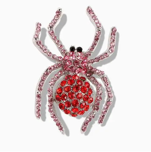 Venom Stage Spider Brooch – Giant Crystal Punk Insect Pin with Pearl Shockwave
