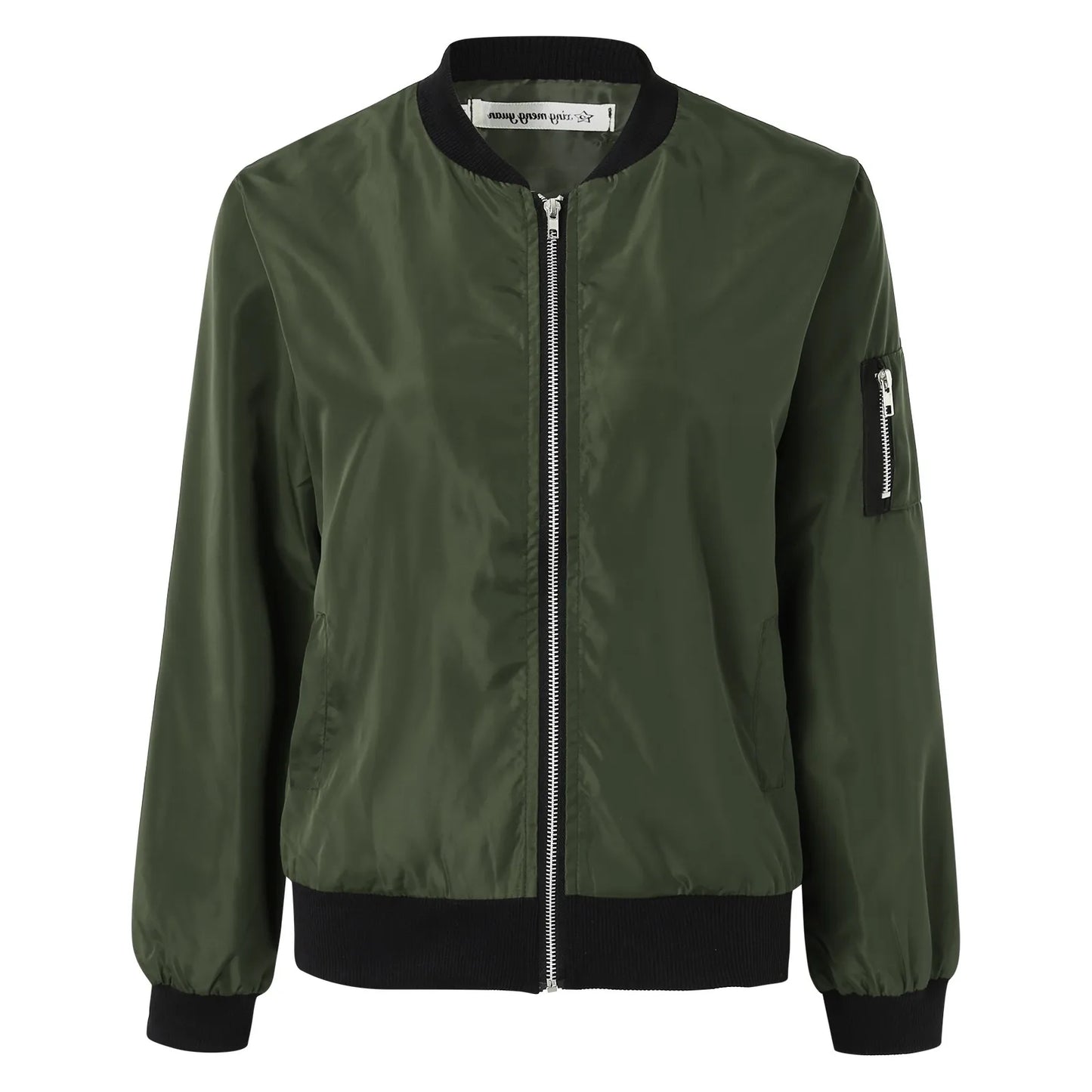 Female Army Green Bomber Jacket for Women Autumn Sport Jacket Women's Coat Stand Collar Zipper Slim Thin Jacket Jaquetas Outwear - Premium bomber jacket from Lizard Vigilante - Just $32.99! Shop now at Lizard Vigilante