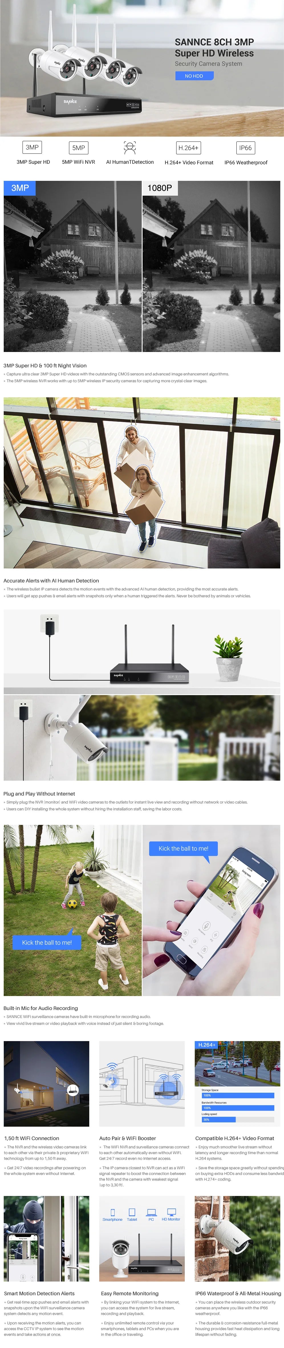 SANNCE “Midnight Surveillance Riot” 8CH FHD 3MP Wireless Security System — 5MP NVR, AI Detection, Night Vision & Audio Fury