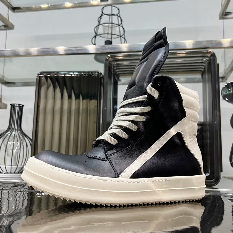 Casual Shoes Men High Top Gray Genuine Leather Luxury Trainers Women Geobasket Jumbo Lace Up Designer Sneaker Flats Ankle Boots - Premium  from Lizard Vigilante - Just $198.99! Shop now at Lizard Vigilante