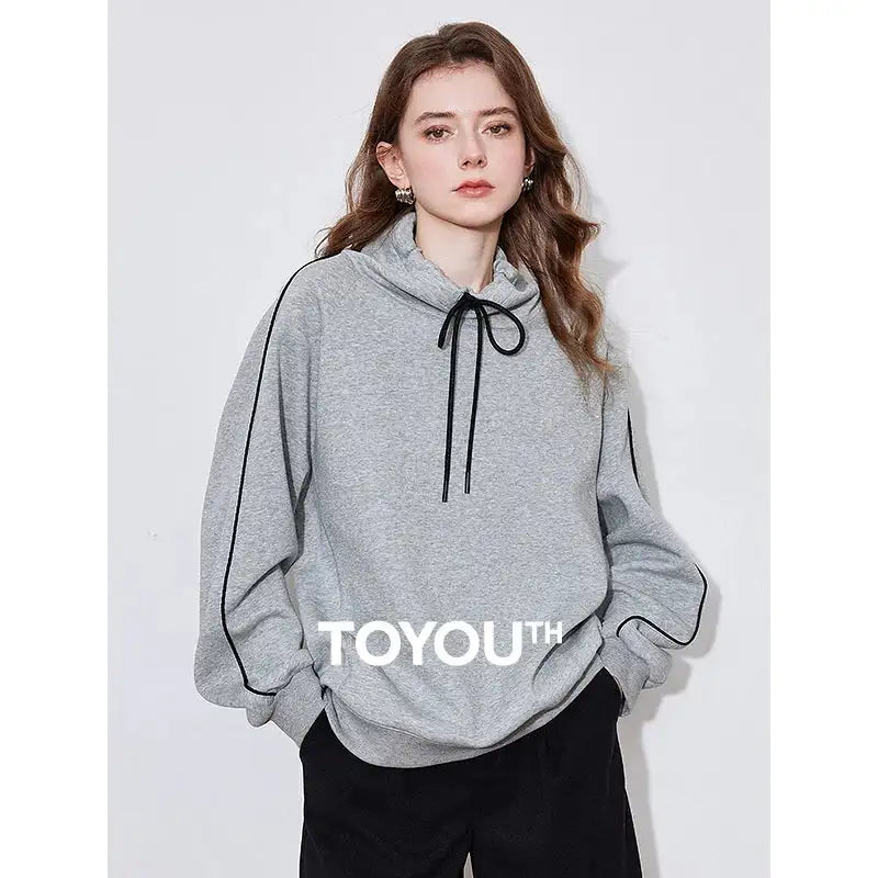 TOYOUTH Women Hoodies Sweatshirt 2025 Spring New Hooded Drawstring Long Sleeve Pullover Sports Casual Tops