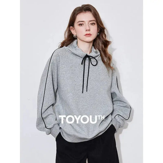 TOYOUTH Women Hoodies Sweatshirt 2025 Spring New Hooded Drawstring Long Sleeve Pullover Sports Casual Tops