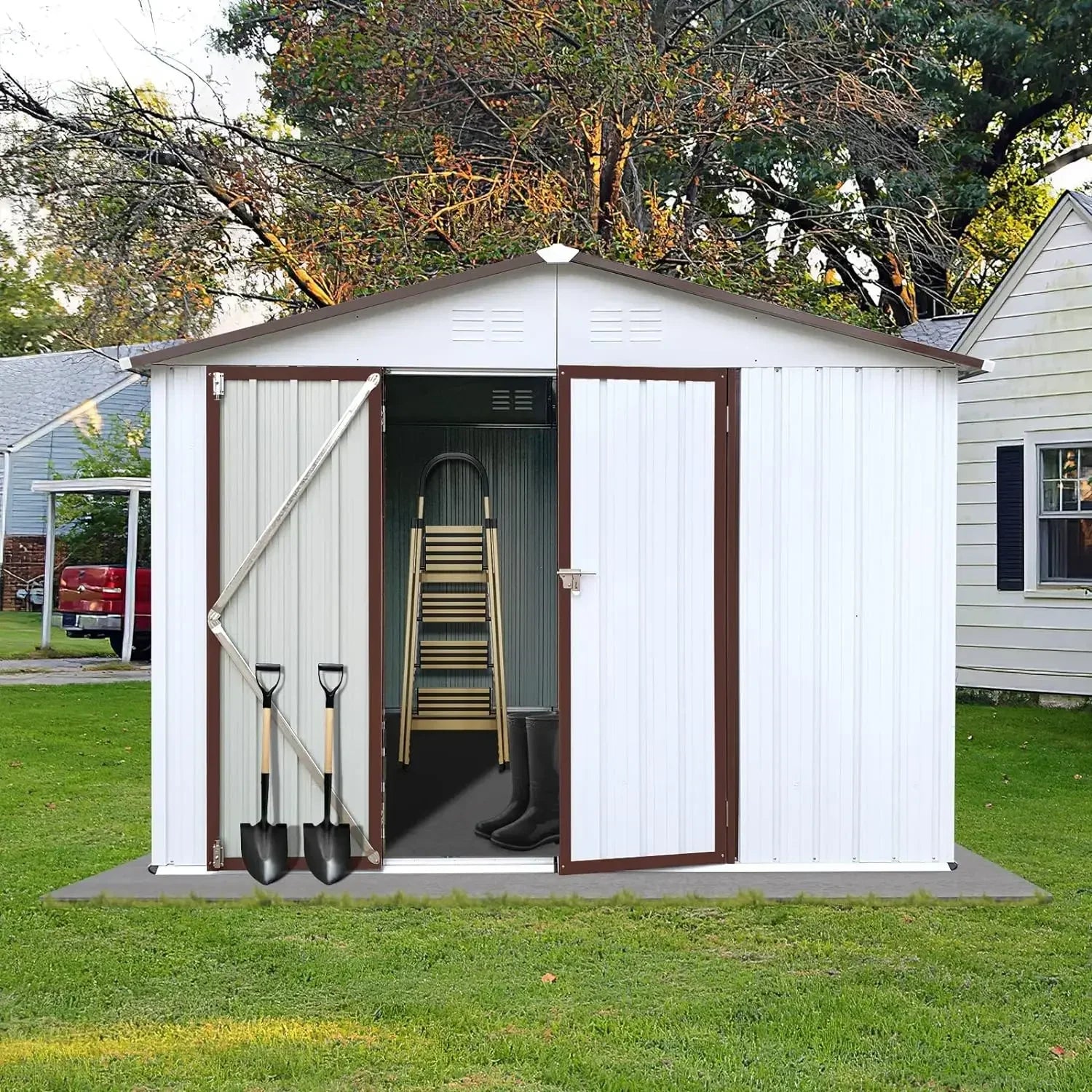 8x6 FT Heavy-Duty Outdoor Storage Shed - Lockable Metal Tool Shed - Premium shed from Lizard Vigilante - Just $388.88! Shop now at Lizard Vigilante