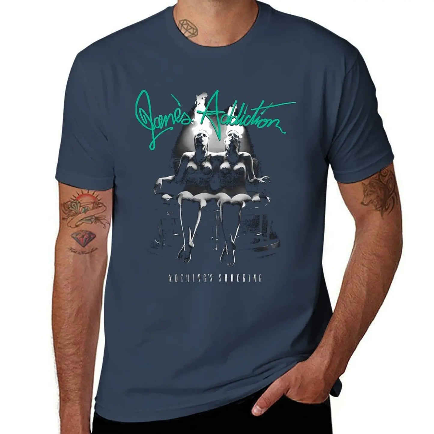 Jane's Addiction Band T-Shirt – Chic Hippie Style, Plus Size Casual Tee for Men – Blue Archive Print Short Sleeve Shirt - Premium T-Shirt from Lizard Vigilante - Just $19.99! Shop now at Lizard Vigilante