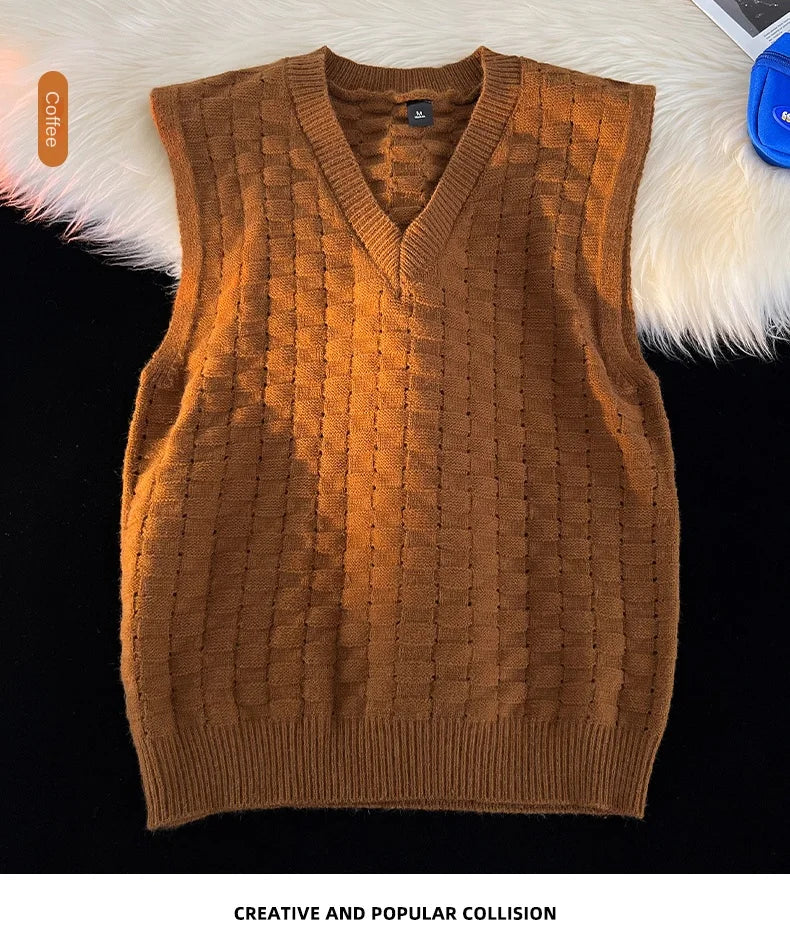 “GRUNGEWEAVE 666” Vintage Knit Vest – Jacquard Check Pattern Sleeveless V-Neck Armor for Off-Stage Legends & Louder Lives - Premium vest from dsers - Just $47.99! Shop now at Lizard Vigilante