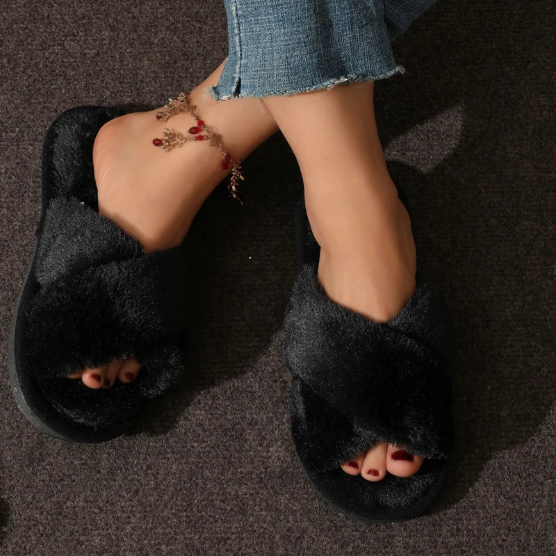 Criss Cross Plush Women’s House Slippers – Fuzzy, Cozy, Stylish Comfort All Winter Long - Premium slippers from Lizard Vigilante - Just $24.88! Shop now at Lizard Vigilante