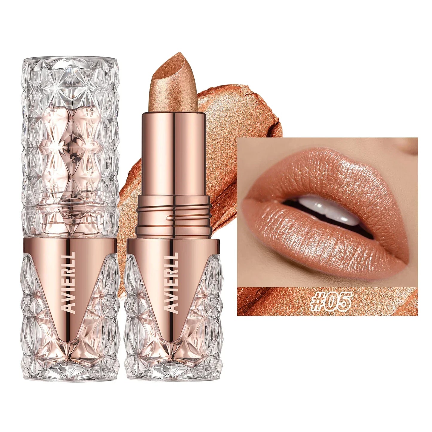 Fine Glitter lipstick, Quicksand Gold Lipstick, Moisturizing Silky Mermaid Girl Pink, Long-Lasting Waterproof Grapefruit Orange