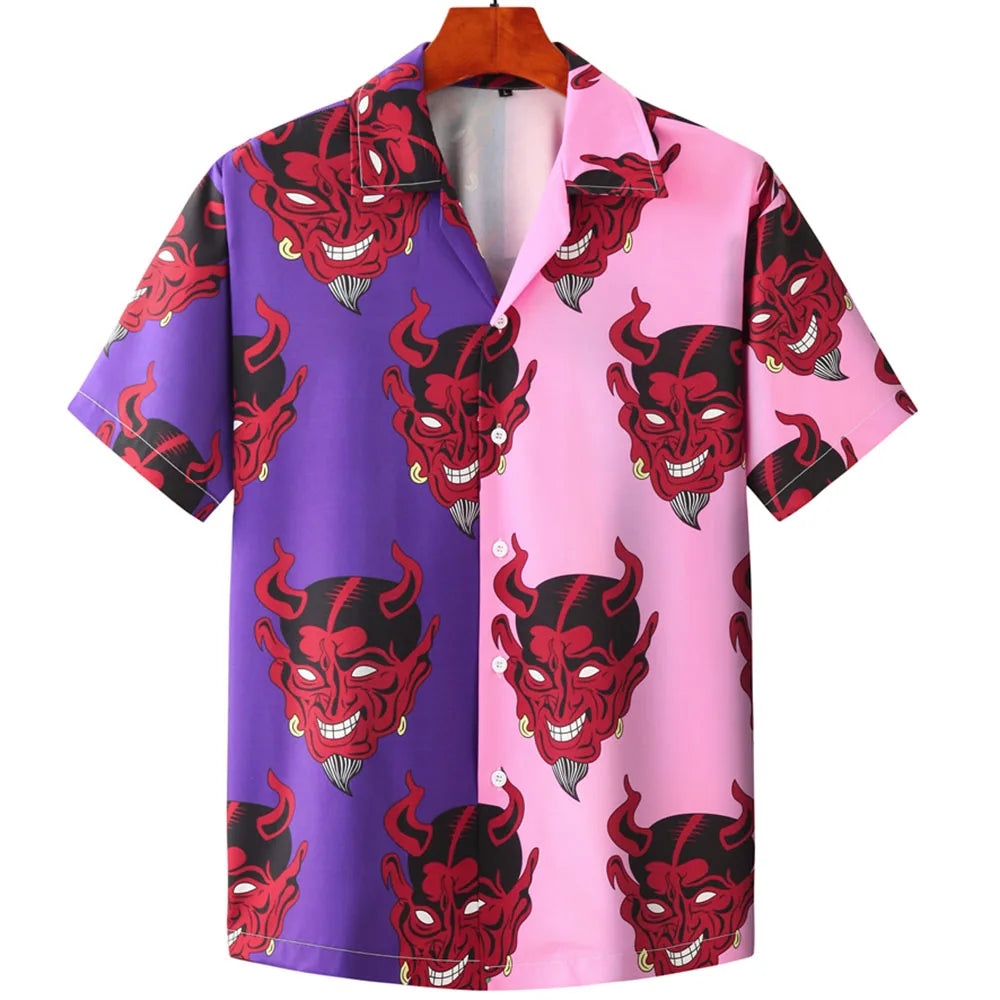 Devil Print Cuban Collar Hawaiian Shirt for Men – Trendy Summer Streetwear - Premium shirt from Lizard Vigilante - Just $23.88! Shop now at Lizard Vigilante