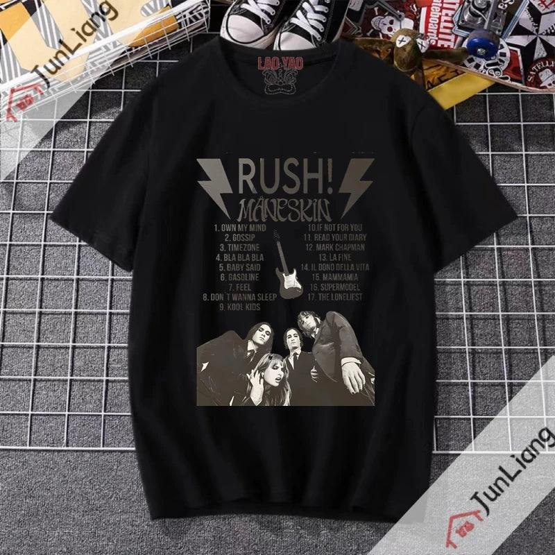 Maneskin Streetwear Italian Rock Band Women's T-shirt Kpop Harajuku Sportswear Man Y2k Clothing Goth Clothes Tops Men Funny Tees - Premium T-shirt from Lizard Vigilante - Just $23.99! Shop now at Lizard Vigilante