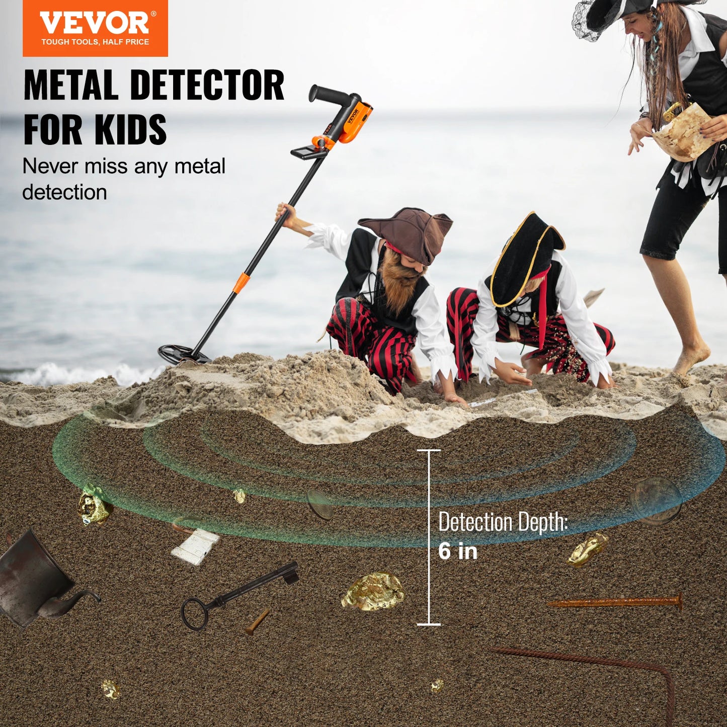 VEVOR Adjustable Kids Metal Detector – 6" Waterproof Search Coil with LCD Display, 25"-37" Extendable Length, Ideal for Gold and Treasure Hunting - Premium metal detector from Lizard Vigilante - Just $98.88! Shop now at Lizard Vigilante