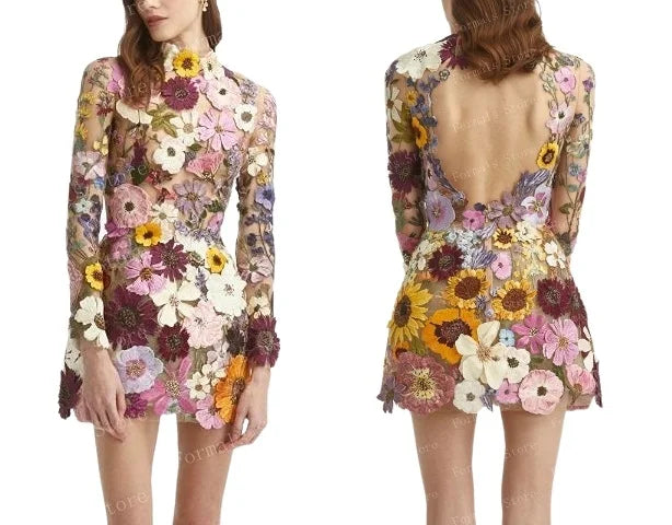 Printed Embroidery Dress Woman Mimi Floral Dress Long Sleeve Evening Dresses Elegant Woman Clothes Luxury 3D Flowers Dress - Premium dress from Lizard Vigilante - Just $188.88! Shop now at Lizard Vigilante