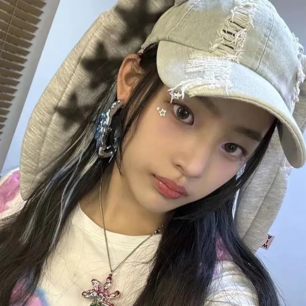 New Jeans Minji Haerin OMG Stage Long Rabbit Ear Hat Y2K Style Denim Blue Baseball Cap Fashion Kpop Caps Fan Collectable Gifts - Premium  from Lizard Vigilante - Just $28.99! Shop now at Lizard Vigilante