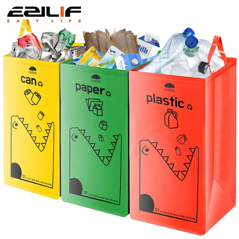 149L Recycling Bin Waterproof Recyclable Garbage Bag with Colorful Printing - Foldable Bottle Recycling Storage for Home Kitchen
