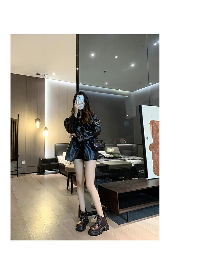 Women’s Lace-Up Ankle Boots – Med Hoof Heel Lolita Rock Round Toe PU Leather Winter Footwear | Solid Rubber Sole, Handmade Classic Street Style - Premium boot from dsers - Just $96.66! Shop now at Lizard Vigilante