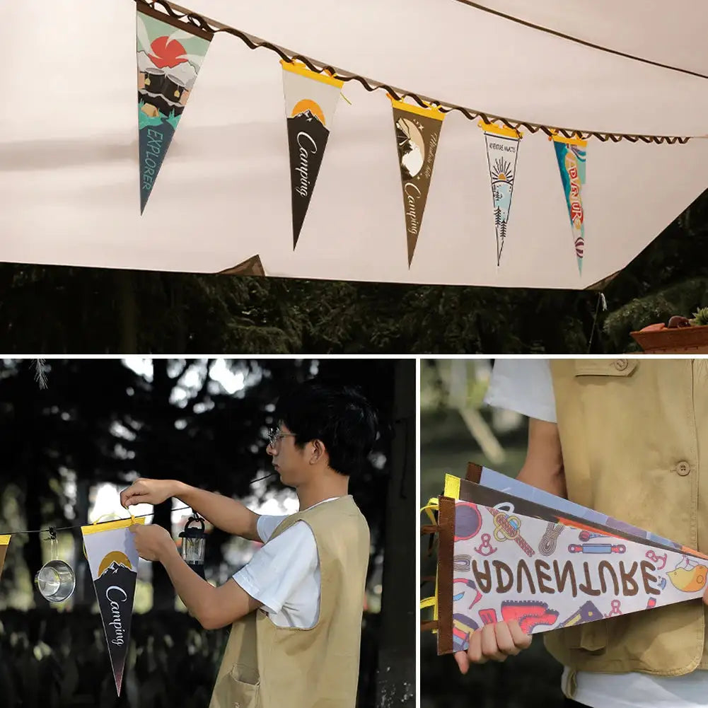 Outdoor Camping Tent Pennant Flags Picnic Canopy Atmosphere Decorations Camp Hanging Flags Holiday Scene Felt Bunting