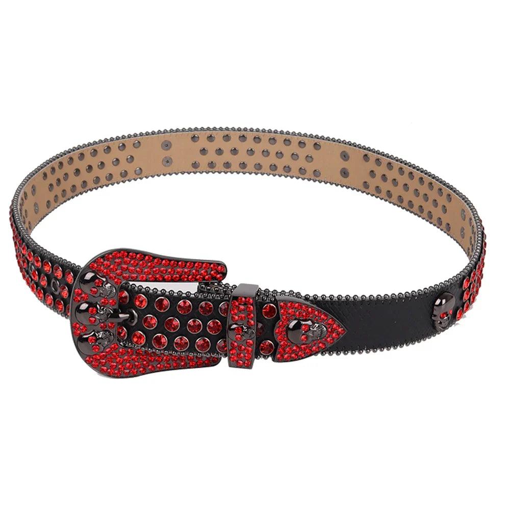 Red Skull Belt Jeans Skeleton Waistband Luxury Women Designer Belts High Quality Leather Strap Men Gothic Rhinestones Belt Ceinture Femme - Lizard Vigilante