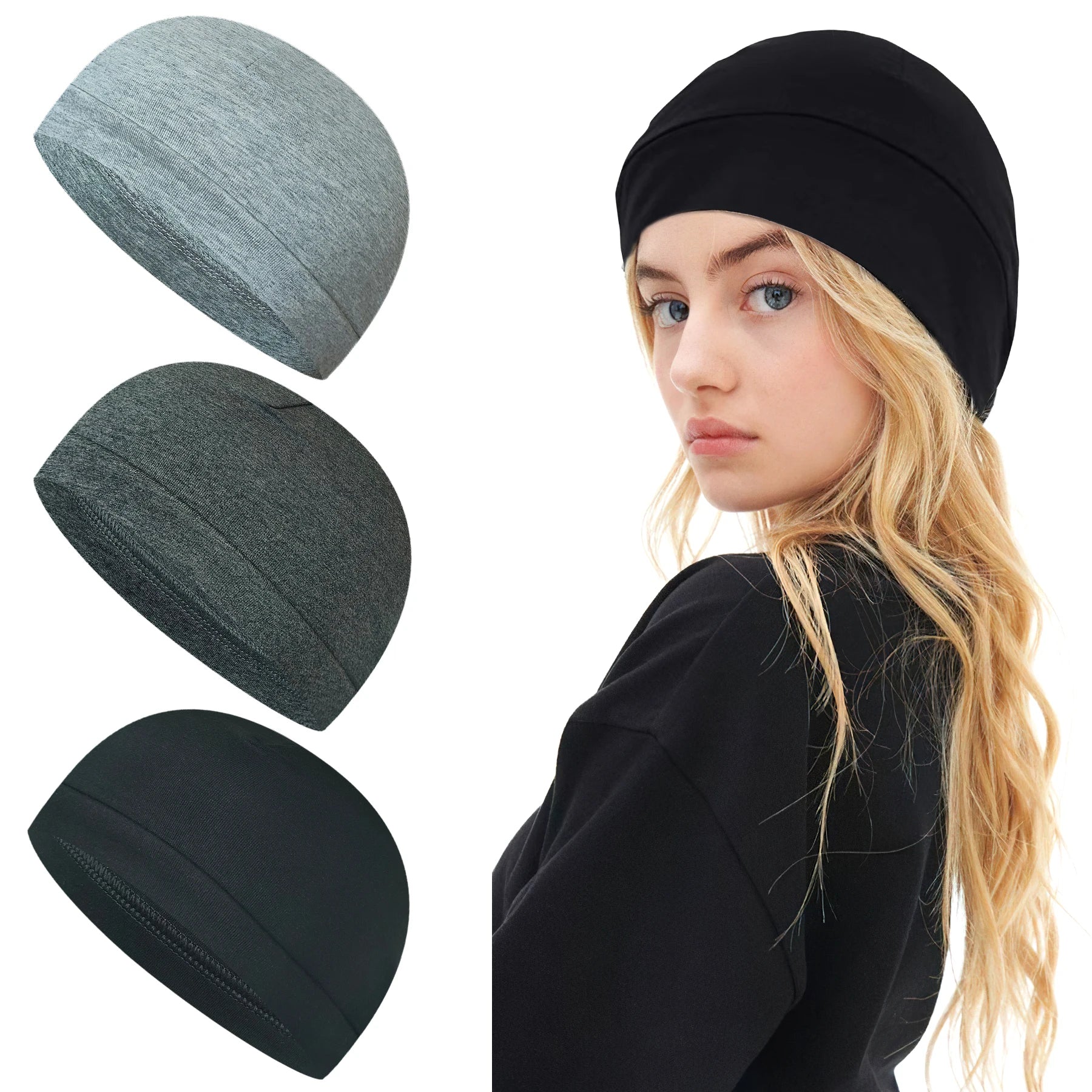 Unisex Cotton Skull Caps Lightweight Beanie Sleep Hats Sweat Wicking Cycling Running Hat Helmet Liner - Premium  from Lizard Vigilante - Just $18.99! Shop now at Lizard Vigilante