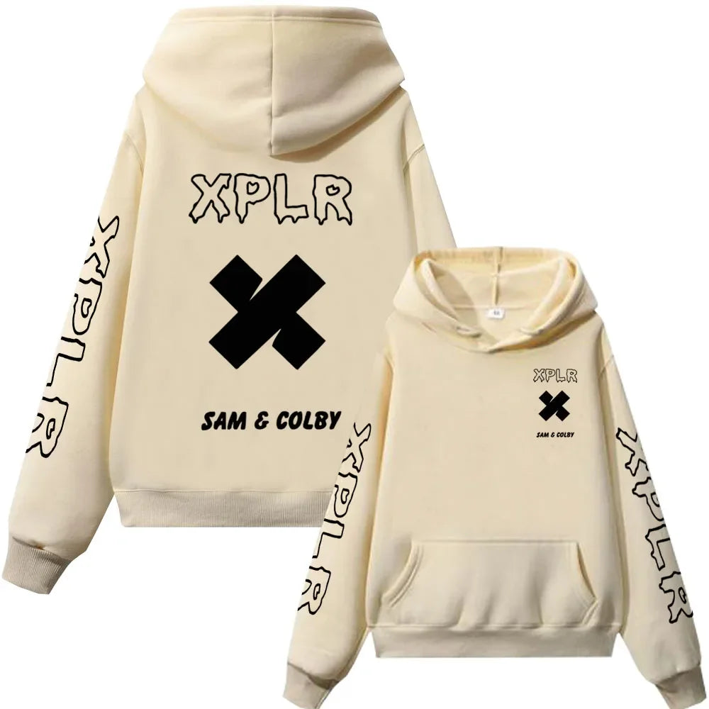 XPLR Hoodie – Sam and Colby Chainlink Merch with Heart-Shaped Print - Premium hoodie from Lizard Vigilante - Just $43.88! Shop now at Lizard Vigilante