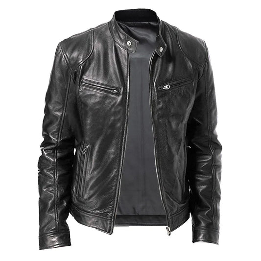 Men's PU Leather Motorcycle Jacket – Slim Biker Windbreaker with Pillow Collar - Premium jacket from Lizard Vigilante - Just $58.88! Shop now at Lizard Vigilante