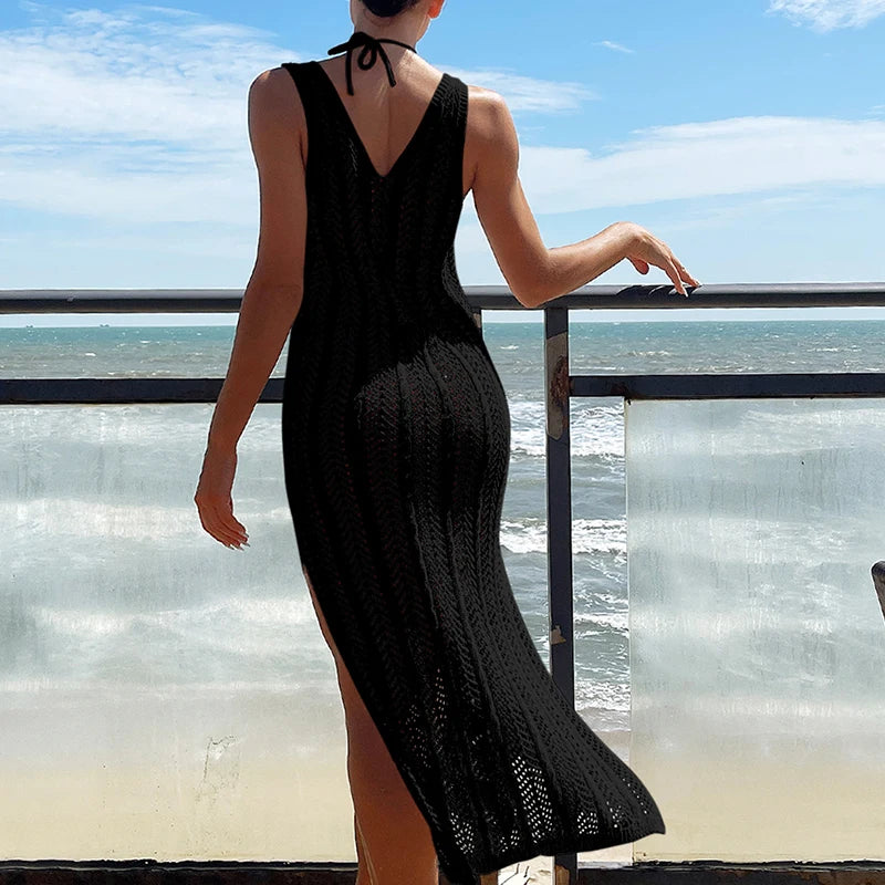 2024 Summer Chic Hollow Out Knitted Maxi Dress – Sexy Sleeveless Beach Cover-Up for Vacation - Premium beach cover up dresses from dsers - Just $38.88! Shop now at Lizard Vigilante