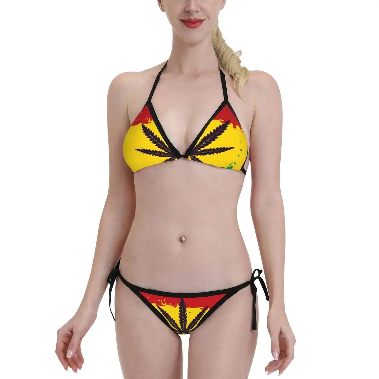 Bikini Rasta Flag With Weed Swimsuit Women's Swimwear Pot Bikini Set Bathing Suit Beach Wear - Lizard Vigilante