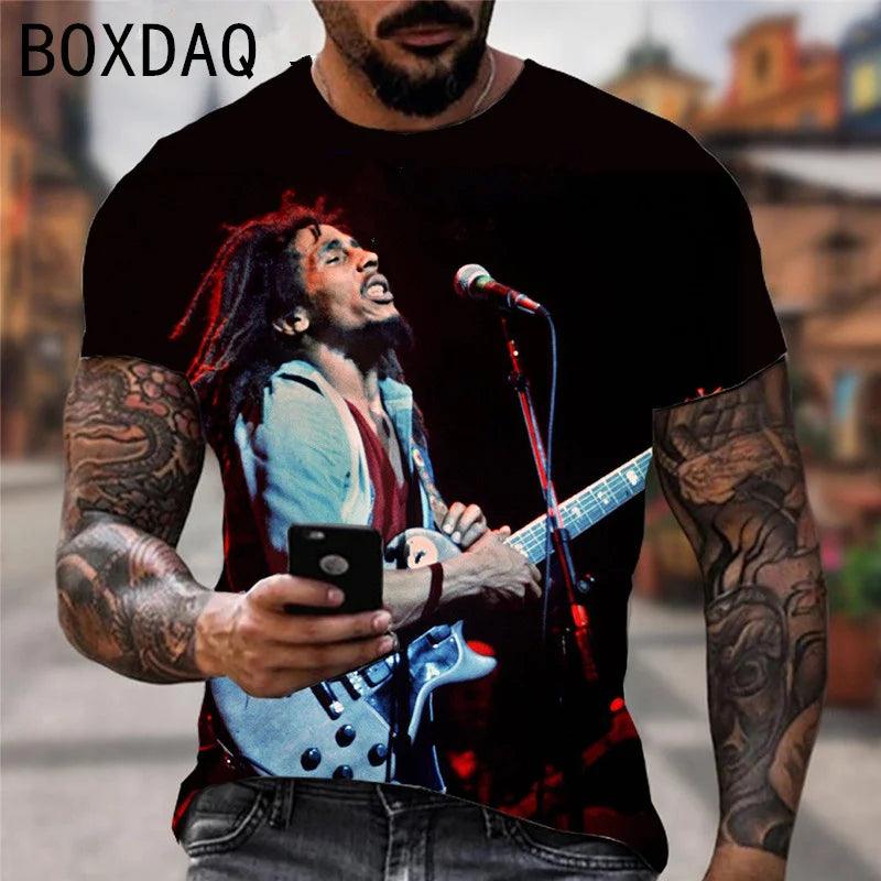 Bob Marley Oversized Men's T-shirt Cool Rock Print Tops Summer O-neck Short Sleeve Street Hip-hop Shirt Personality Men Clothing - Lizard Vigilante