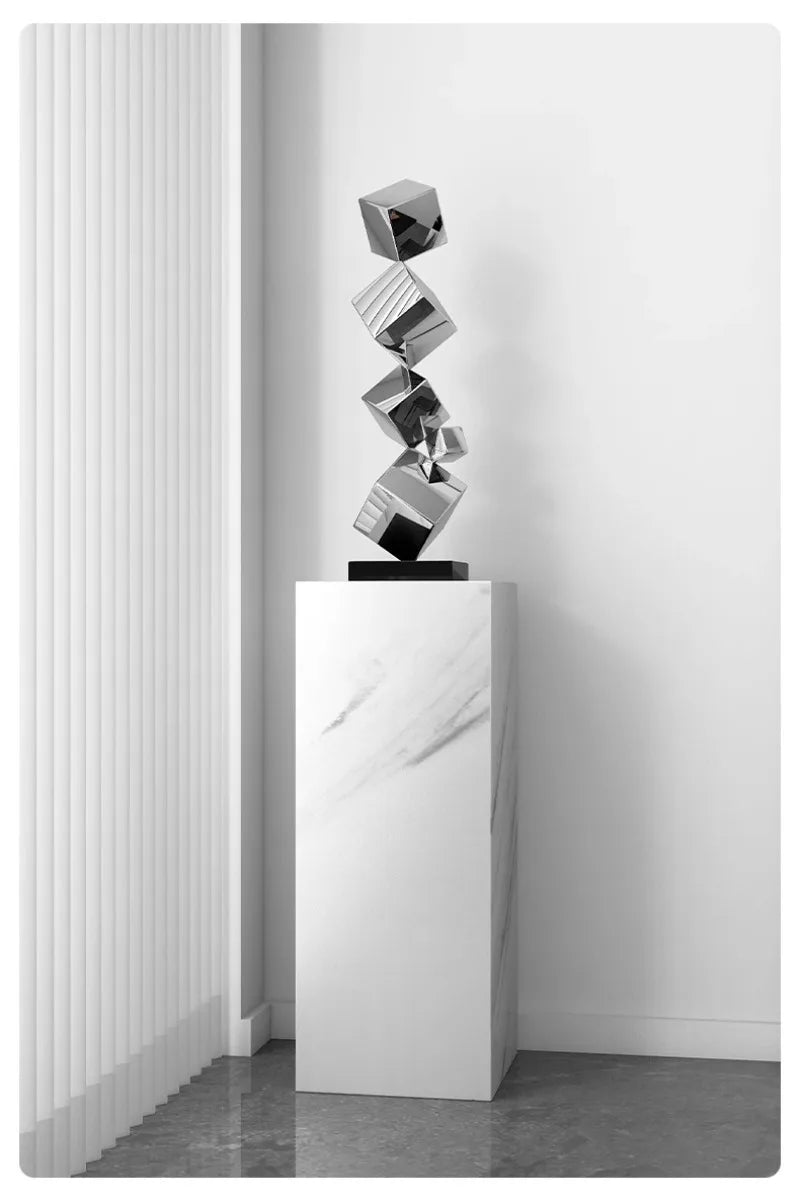 Stainless Steel Geometric Modeling Statues Modern Simple Luxury Living Room Entrance Hall Lobby Creative Sculptures Home Decor