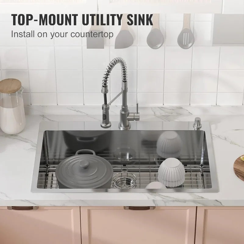 XMSJ Heavy-Duty Stainless Steel Kitchen Sink | 33"x22" Drop-In Top Mount Basin with Accessories & Quiet Design - Premium sink from Lizard Vigilante - Just $288.88! Shop now at Lizard Vigilante