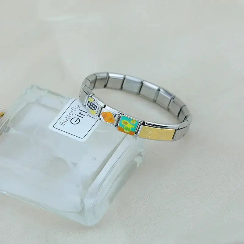 Hapiship 2023 Fashion Charm Italian Links Flower Flower Bee Tent Fit 9mm Bracelet Stainless Steel Making DIY Jewelry DJ661-C