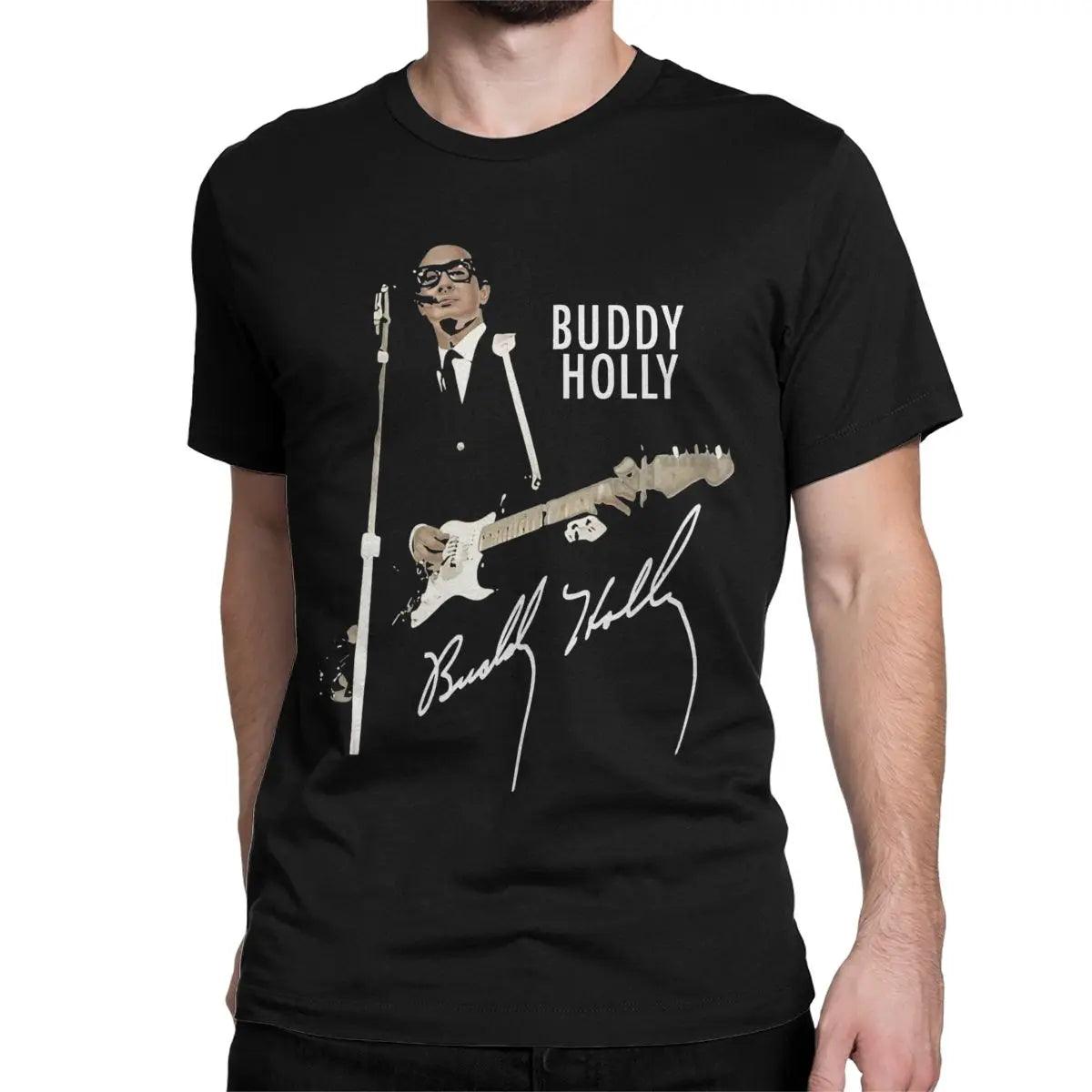 Buddy Holly Rocker Men Women T Shirts Rock Leisure Tee Shirt Short Sleeve Round Collar T-Shirts 100% Cotton Gift Idea Clothes - Lizard Vigilante