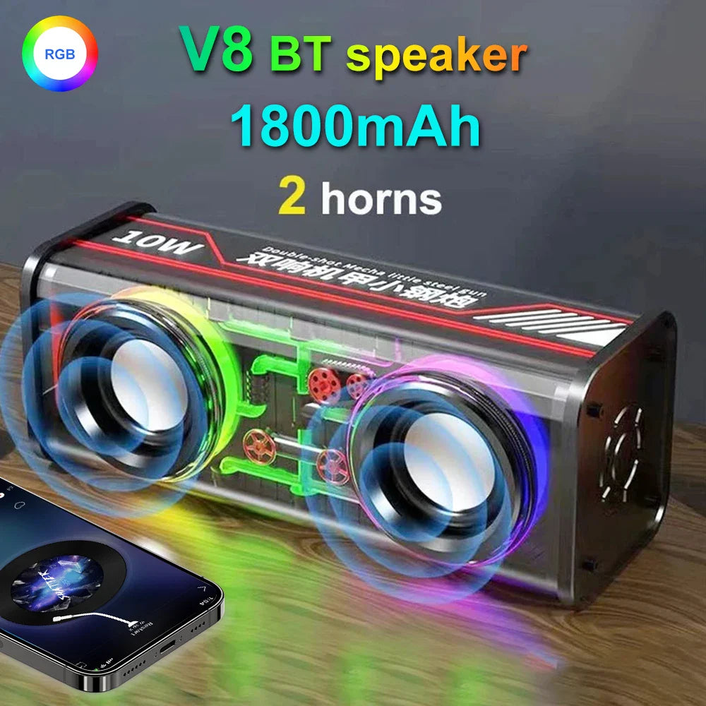 Bluetooth 5.0 Dual Speakers Wireless RGB1800mAh Transparent Mecha Speakers  Light Effect Loudspeaker Bass Subwoofer Mini Speaker