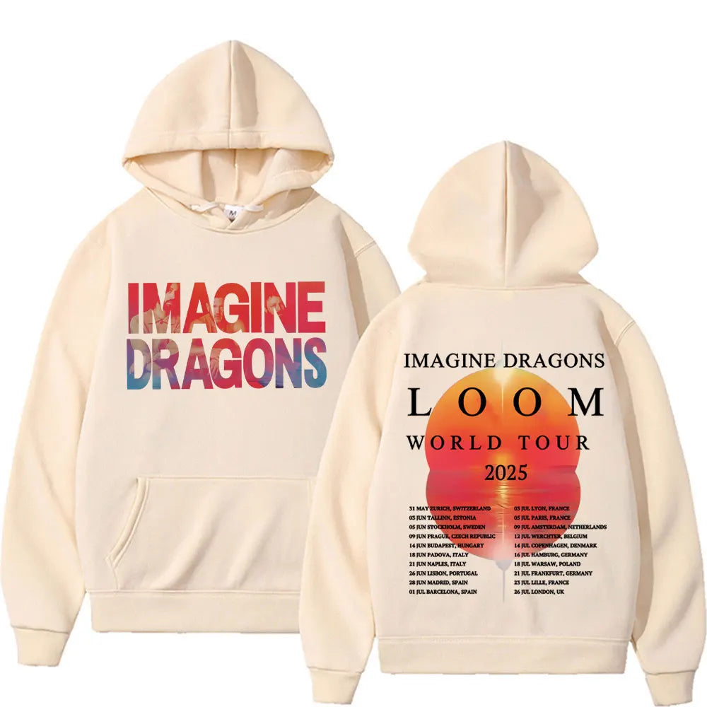 Imagine Dragons World Loom Tour 2025 Print Hoodie Men Women Vintage Hip Hop Streetwear Sweatshirt
